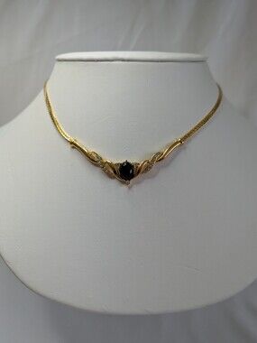 Gold-Tone Vendome Necklace with Black Stone Center